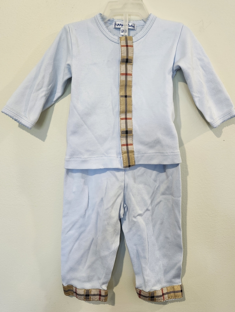 Sippy's Babes Light Blue Baby Pants Set with Burberry Trim